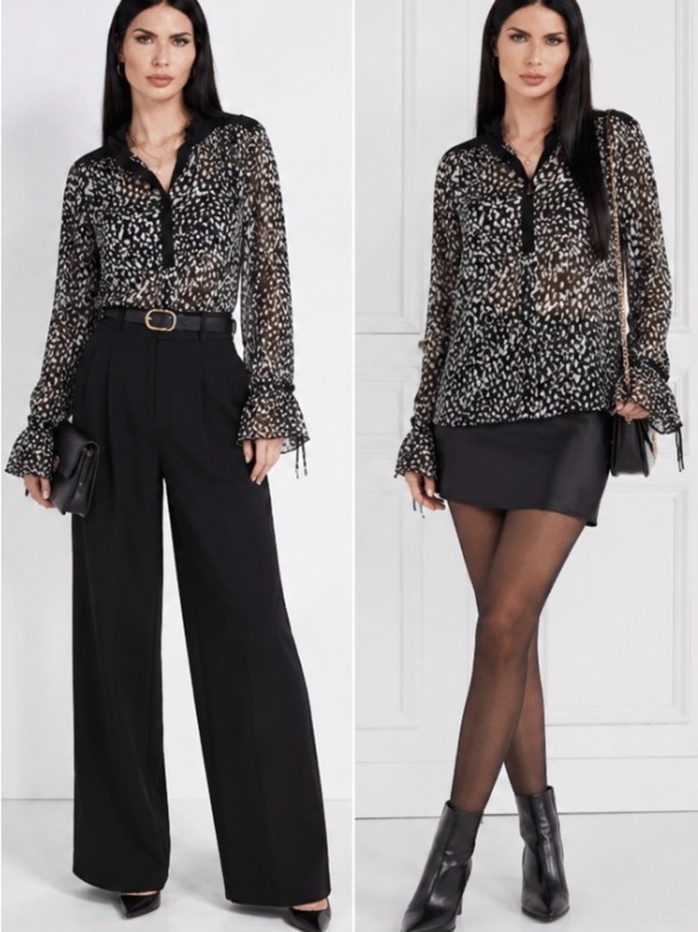 The Kooples Grunge Leopard Semi Sheer Ruffle Tie Sleeve Blouse SZ 2 P2P 26’ NWT